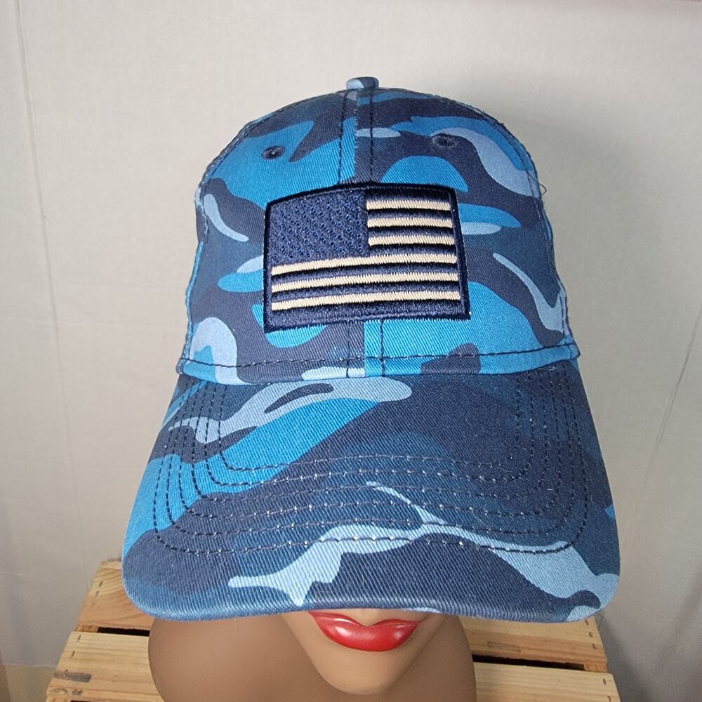 Academy Sports & Outdoors Blue Camo w/ American Flag Adjustable Ball Cap